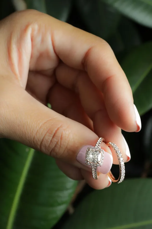 PreStyled Sets 2 ctw Cushion Cut Diamond Wedding Set 18k Rose Gold Crown Jewels Coin