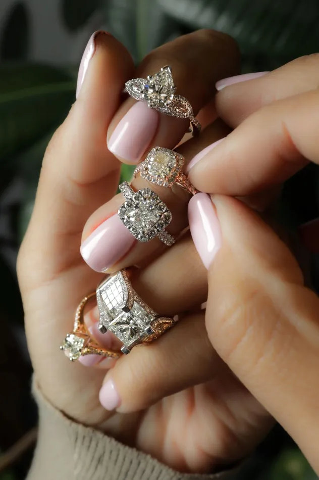 PreStyled Sets 2 ctw Cushion Cut Diamond Wedding Set 18k Rose Gold Crown Jewels Coin