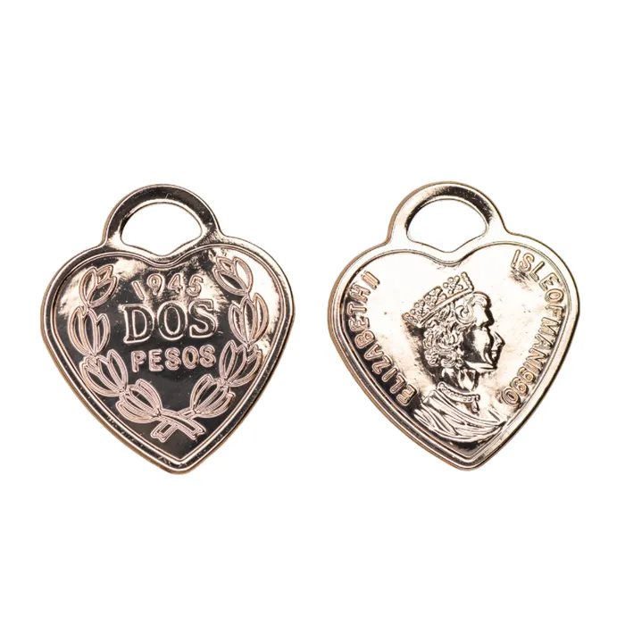 Continental Beads Charm Necklaces Dos Pesos Heart Charm Sold by the Piece K151