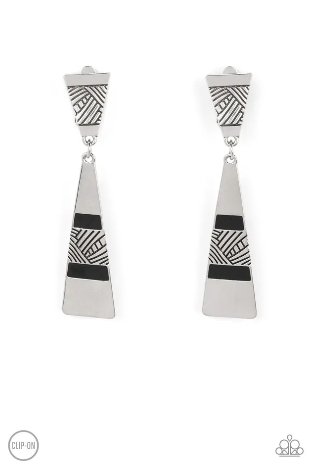 Earrings A Finishing Touch Jewelry Paparazzi Safari Seeker Black ClipOn Earrings