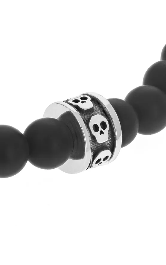 King Baby Bracelets 6mm Onyx Beaded Bracelet w Micro Stackable Skull Ring