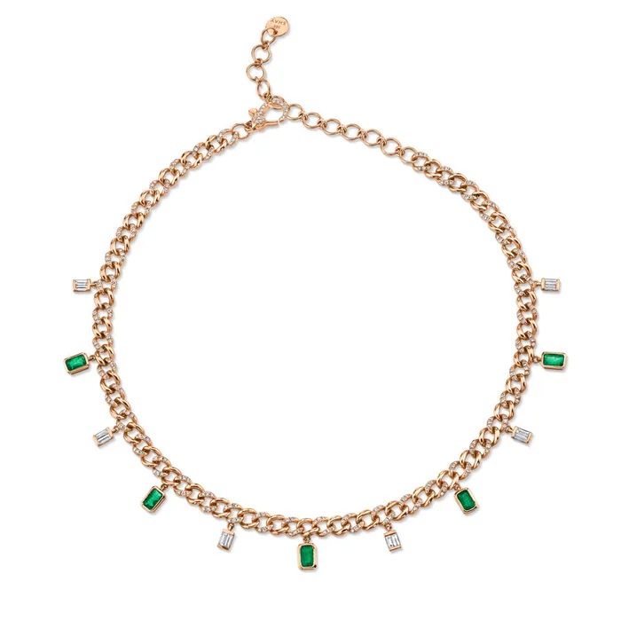 Necklaces SHAY JEWELRY DIAMOND EMERALD BAGUETTE DROP LINK NECKLACE