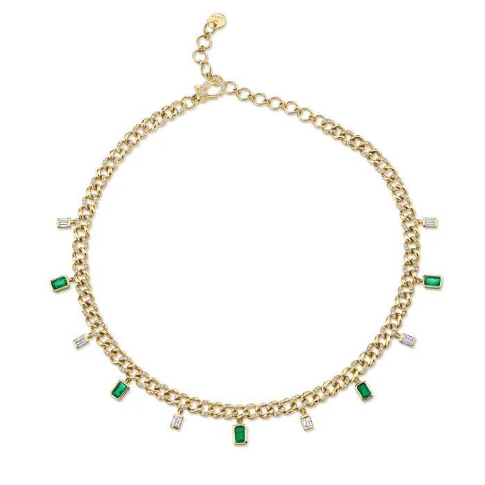 Necklaces SHAY JEWELRY DIAMOND EMERALD BAGUETTE DROP LINK NECKLACE