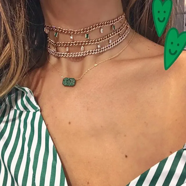 Necklaces SHAY JEWELRY DIAMOND EMERALD BAGUETTE DROP LINK NECKLACE