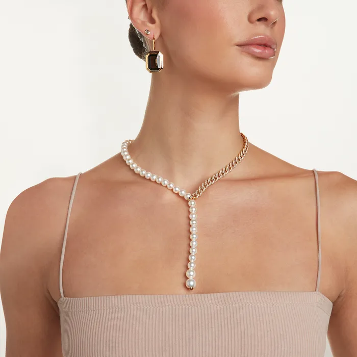 SHAY JEWELRY Necklaces PEARL DIAMOND SPLIT Y NECKLACE