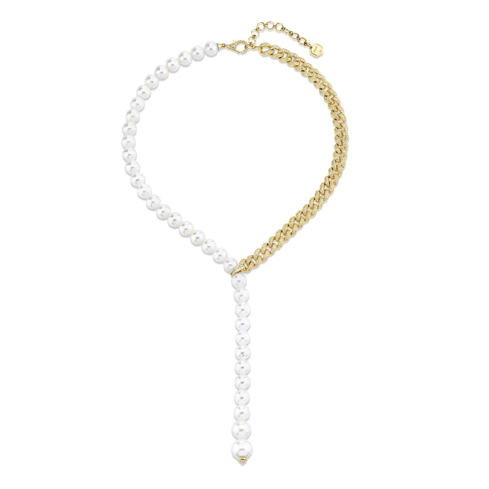 SHAY JEWELRY Necklaces PEARL DIAMOND SPLIT Y NECKLACE