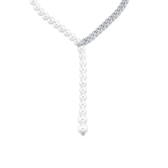 SHAY JEWELRY Necklaces PEARL DIAMOND SPLIT Y NECKLACE