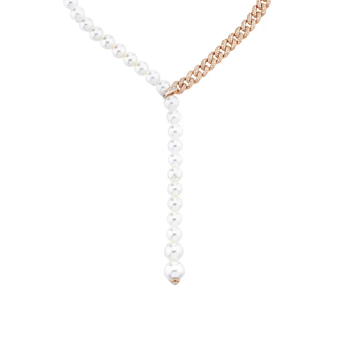 SHAY JEWELRY Necklaces PEARL DIAMOND SPLIT Y NECKLACE