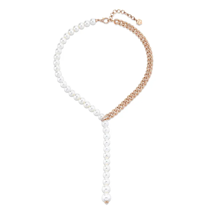 SHAY JEWELRY Necklaces PEARL DIAMOND SPLIT Y NECKLACE