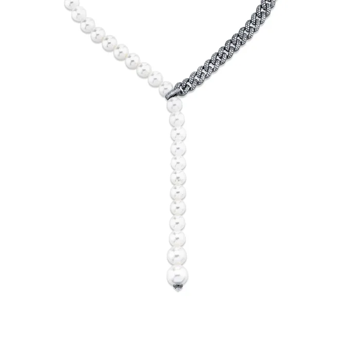 SHAY JEWELRY Necklaces PEARL DIAMOND SPLIT Y NECKLACE