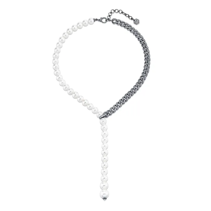SHAY JEWELRY Necklaces PEARL DIAMOND SPLIT Y NECKLACE