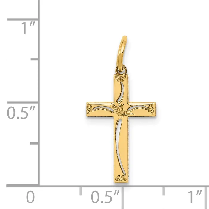 14k Yellow Gold 11 mm Laser Designed Cross Charm 051 grams Qgold Charm Necklaces