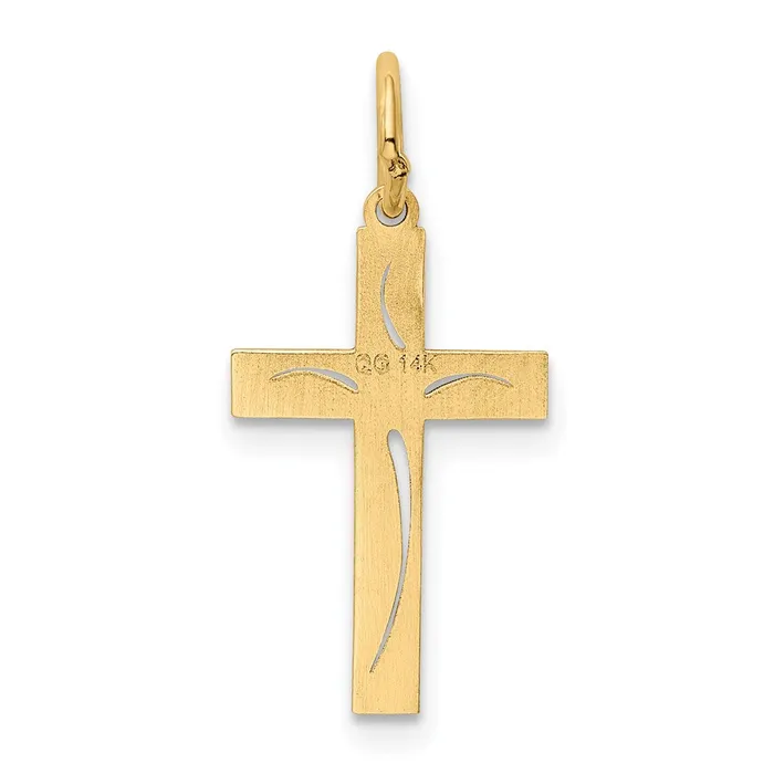 14k Yellow Gold 11 mm Laser Designed Cross Charm 051 grams Qgold Charm Necklaces