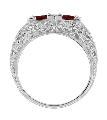 Antique Jewelry Mall Rings Art Deco Almandite Garnet Duo Filigree Ring in 14 Karat White Gold Antique Jewelry Mall Rings Art Deco Almandite Garnet Duo Filigree Ring in 14 Karat White Gold