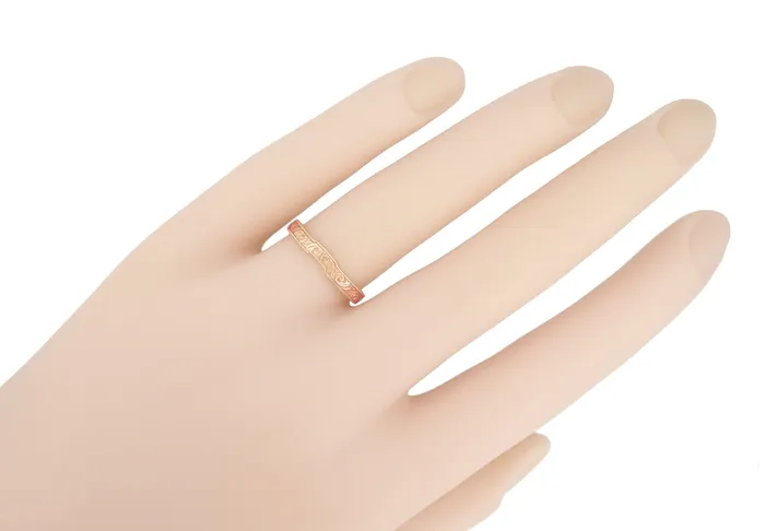 Antique Jewelry Mall Rings Art Deco Scrolls Contoured Engraved Wedding Band in 14 Karat Rose Gold Antique Jewelry Mall Rings Art Deco Scrolls Contoured Engraved Wedding Band in 14 Karat Rose Gold