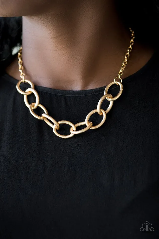 Boldly Bronx Gold Textured Chain Necklace Paparazzi Paparazzi Accessories Necklaces