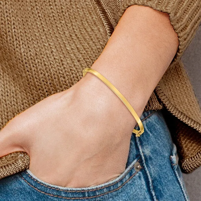 Bracelets Qgold 14k Yellow Gold 3 mm Polished Hinged Bangle Bracelet 349 grams Bracelets Qgold 14k Yellow Gold 3 mm Polished Hinged Bangle Bracelet 349 grams