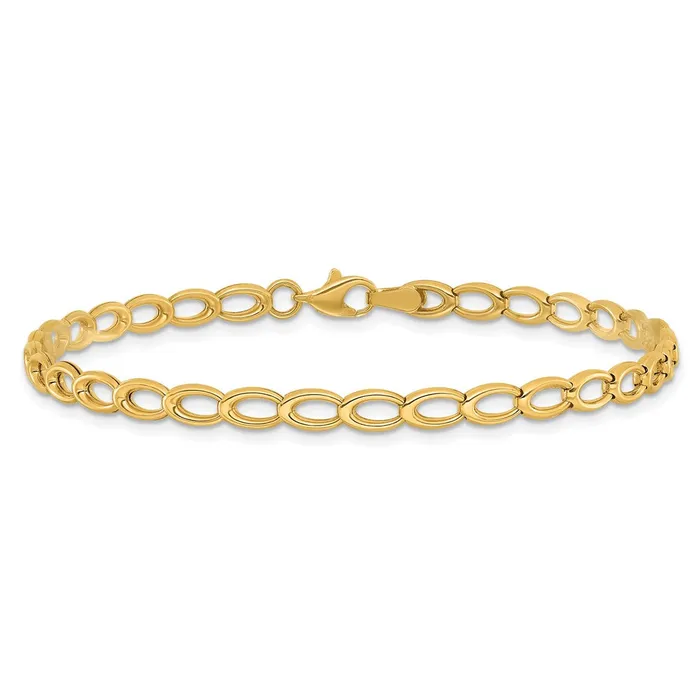 Bracelets Qgold 14k Yellow Gold 4 mm Gold Polished Open Link Bracelet 357 grams Bracelets Qgold 14k Yellow Gold 4 mm Gold Polished Open Link Bracelet 357 grams