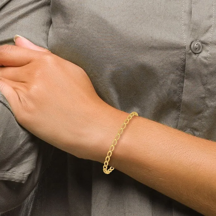 Bracelets Qgold 14k Yellow Gold 4 mm Gold Polished Open Link Bracelet 357 grams Bracelets Qgold 14k Yellow Gold 4 mm Gold Polished Open Link Bracelet 357 grams