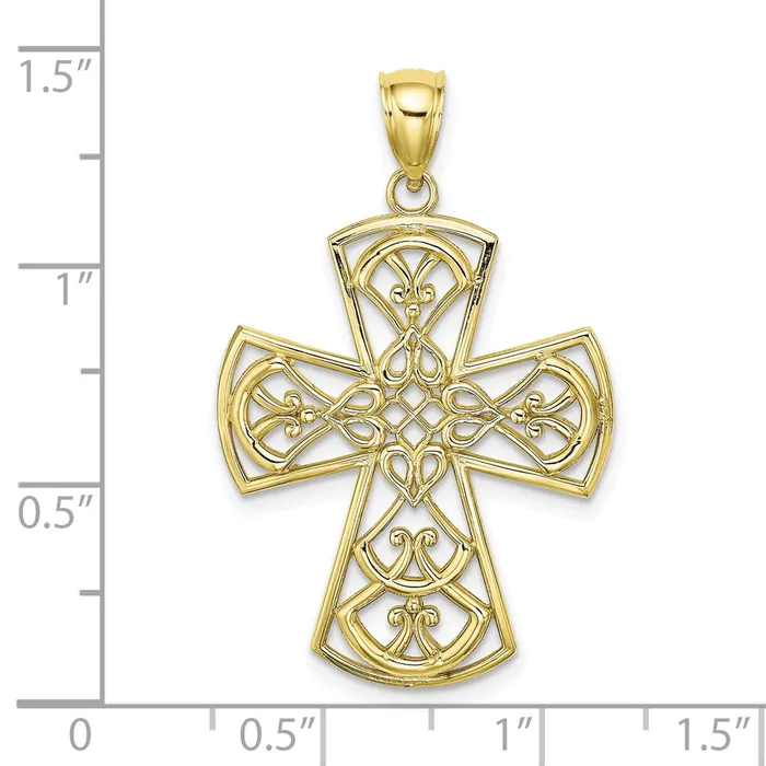 Charm Necklaces 10k Yellow Gold 23 mm Filigree Cross Charm 228 grams Qgold Charm Necklaces 10k Yellow Gold 23 mm Filigree Cross Charm 228 grams Qgold