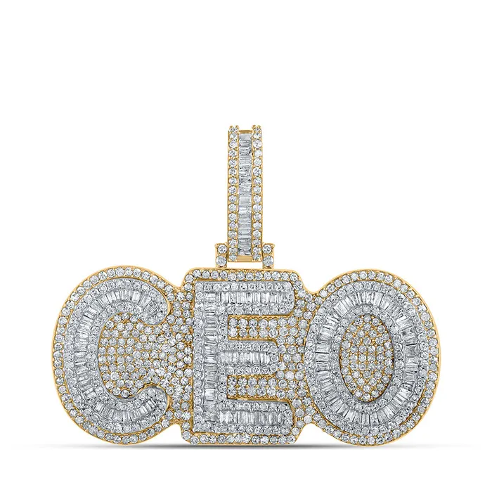 Charm Necklaces GND Gold CEO Phrase Charm Pendant 213 Cttw Baguette Natural Diamond Mens 1129 grams