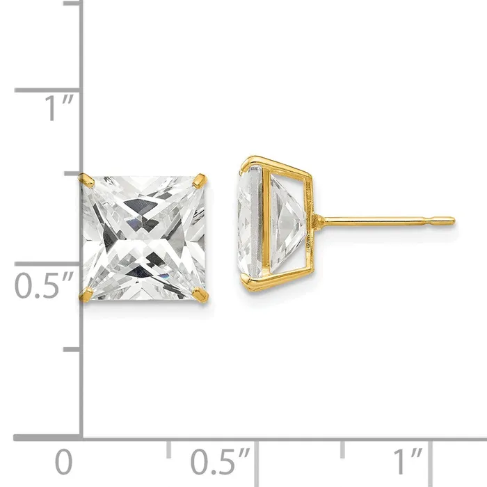Earrings 14k Yellow Gold 10 mm Square CZ Post Earrings 279 grams Qgold