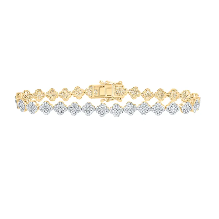 GND Bracelets 10Kt Gold 2 14CtwDia Nk Fashion Clover Bracelet 7 Inch GND Bracelets 10Kt Gold 2 14CtwDia Nk Fashion Clover Bracelet 7 Inch