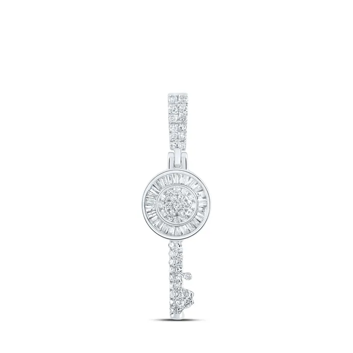 GND Necklaces Sterling Silver Key Pendant 38 Cttw Round Natural Diamond Womens 119 grams