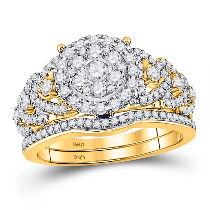 GND Rings Gold Cluster Bridal Wedding Ring Band Set 1 Cttw Round Natural Diamond Womens 603 grams GND Rings Gold Cluster Bridal Wedding Ring Band Set 1 Cttw Round Natural Diamond Womens 603 grams