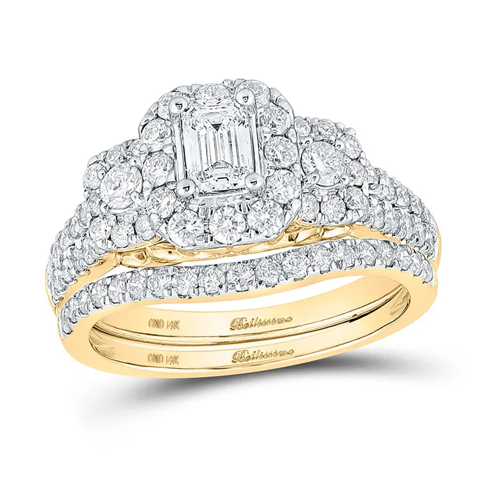 GND Rings Gold Halo Bridal Wedding Ring Band Set 112 Cttw Emerald Natural Diamond Womens 621 grams GND Rings Gold Halo Bridal Wedding Ring Band Set 112 Cttw Emerald Natural Diamond Womens 621 grams