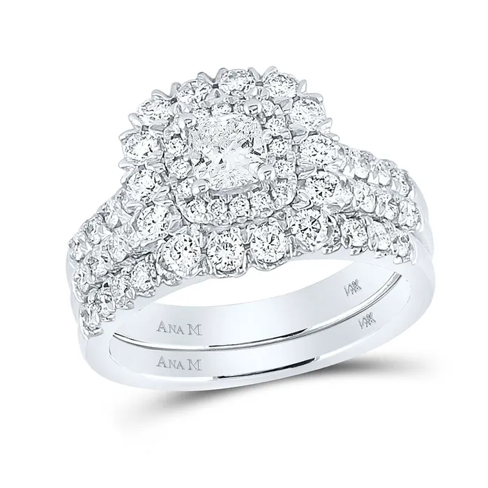 GND Rings Gold Halo Bridal Wedding Ring Band Set 178 Cttw Cushion Natural Diamond Womens 874 grams GND Rings Gold Halo Bridal Wedding Ring Band Set 178 Cttw Cushion Natural Diamond Womens 874 grams