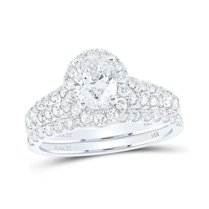 GND Rings Gold Halo Halo Bridal Wedding Ring Band Set 2 Cttw Oval Natural Diamond Womens 551 grams GND Rings Gold Halo Halo Bridal Wedding Ring Band Set 2 Cttw Oval Natural Diamond Womens 551 grams