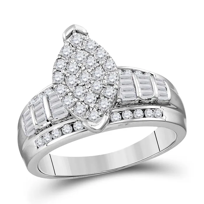 GND Rings Sterling Silver Oval Cluster Bridal Wedding Engagement Ring 12 Cttw Round Natural Diamond Womens 307 grams GND Rings Sterling Silver Oval Cluster Bridal Wedding Engagement Ring 12 Cttw Round Natural Diamond Womens 307 grams
