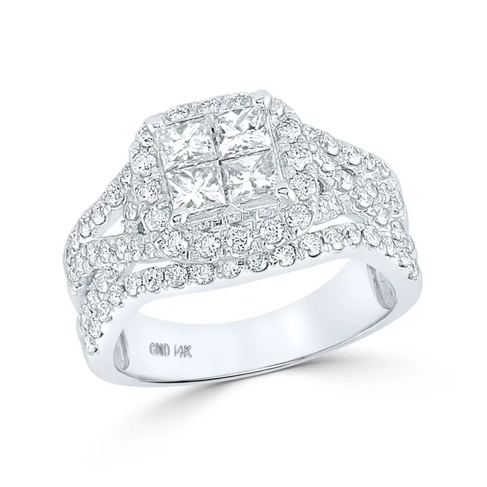 Gold Cluster Bridal Wedding Engagement Ring 2 Cttw Princess Natural Diamond Womens 703 grams GND Rings