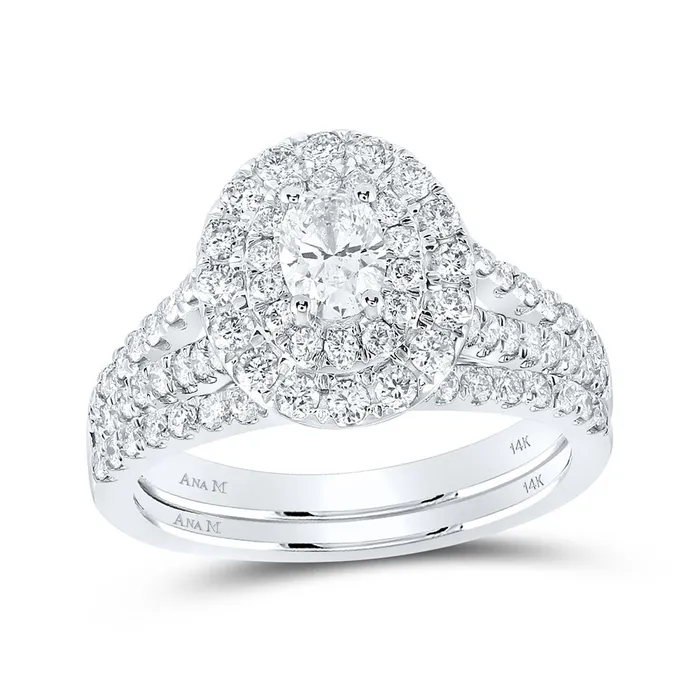 Gold Halo Bridal Wedding Ring Band Set 112 Cttw Oval Natural Diamond Womens 571 grams GND Rings Gold Halo Bridal Wedding Ring Band Set 112 Cttw Oval Natural Diamond Womens 571 grams GND Rings