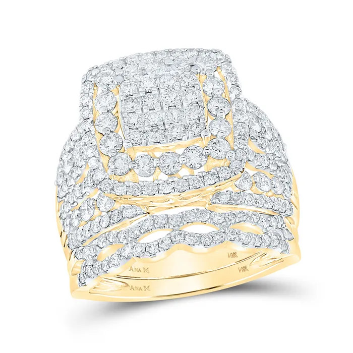 Gold Square Bridal Wedding Ring Band Set 2 Cttw Round Natural Diamond Womens 784 grams GND Rings Gold Square Bridal Wedding Ring Band Set 2 Cttw Round Natural Diamond Womens 784 grams GND Rings