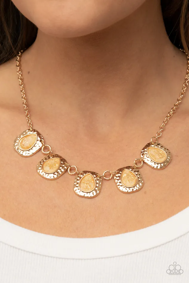 Mayan Masterpiece Gold Frame Teardrop Bead Necklace Paparazzi Paparazzi Accessories Necklaces