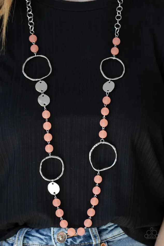 Necklaces Paparazzi Accessories Sea Glass Wanderer Orange Coral Bead Silver Necklace Paparazzi