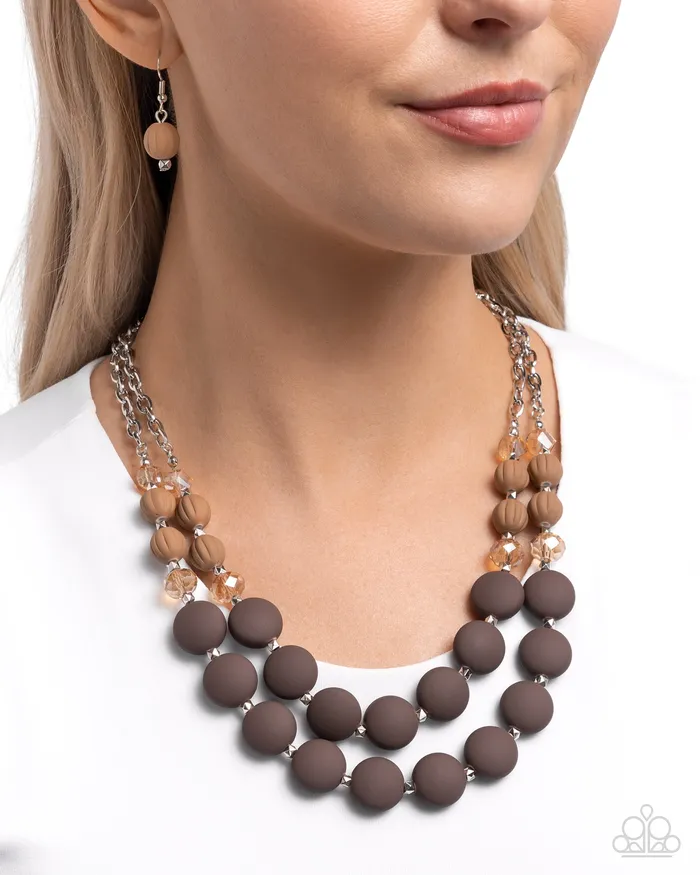 Necklaces Paparazzi Accessories Whimsically Wealthy Brown Matte Bead Silver Layered Short Necklace Paparazzi