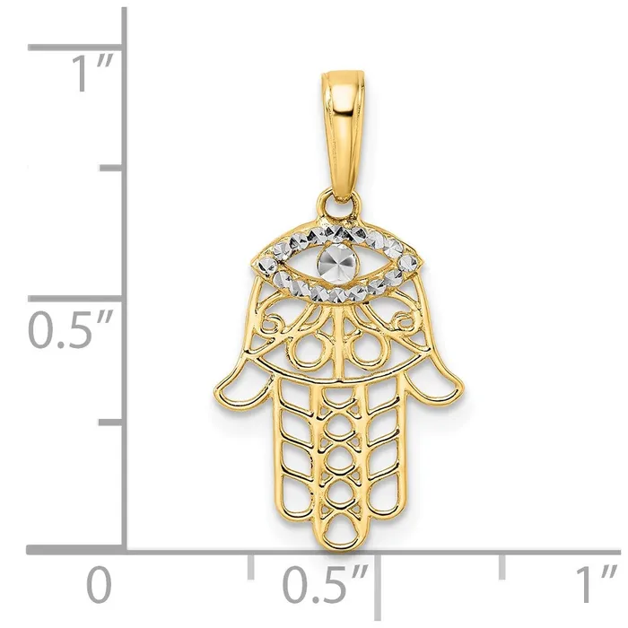 Necklaces Qgold 14k Yellow Rhodium 1302 mm DC Evil Eye Hamsa Pendant 096 grams Necklaces Qgold 14k Yellow Rhodium 1302 mm DC Evil Eye Hamsa Pendant 096 grams