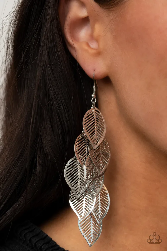 Paparazzi Accessories Earrings Limitlessly Leafy Silver Leaf Earrings Paparazzi