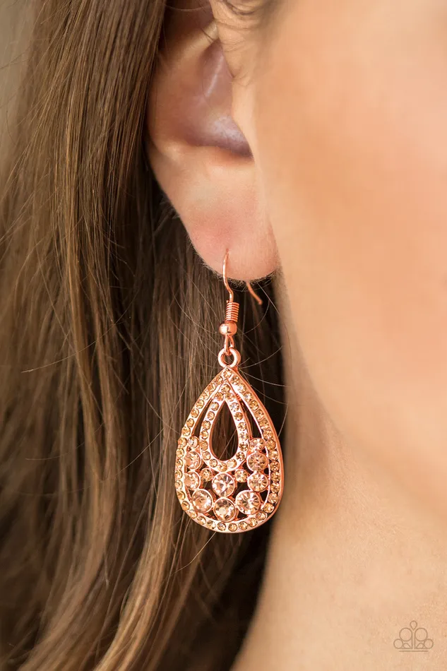 Paparazzi Accessories Earrings Sparkling Stardom Paparazzi Copper Teardrop Frame Peach Rhinestone Earrings Paparazzi Accessories Earrings Sparkling Stardom Paparazzi Copper Teardrop Frame Peach Rhinestone Earrings