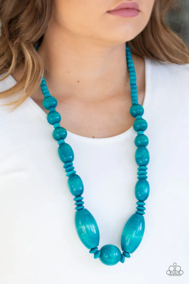 Paparazzi Accessories Necklaces Summer Breezin Blue Wooden Bead Necklace