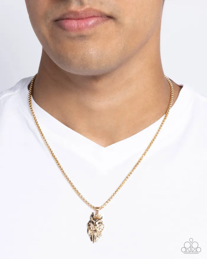 Paparazzi Accessories Necklaces Wolf Warrior Gold Wolf Head Urban Necklace Paparazzi