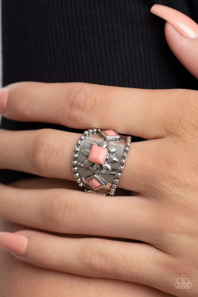 Paparazzi Accessories Rings Daisy Diviner Pink Bead Silver Ring Paparazzi