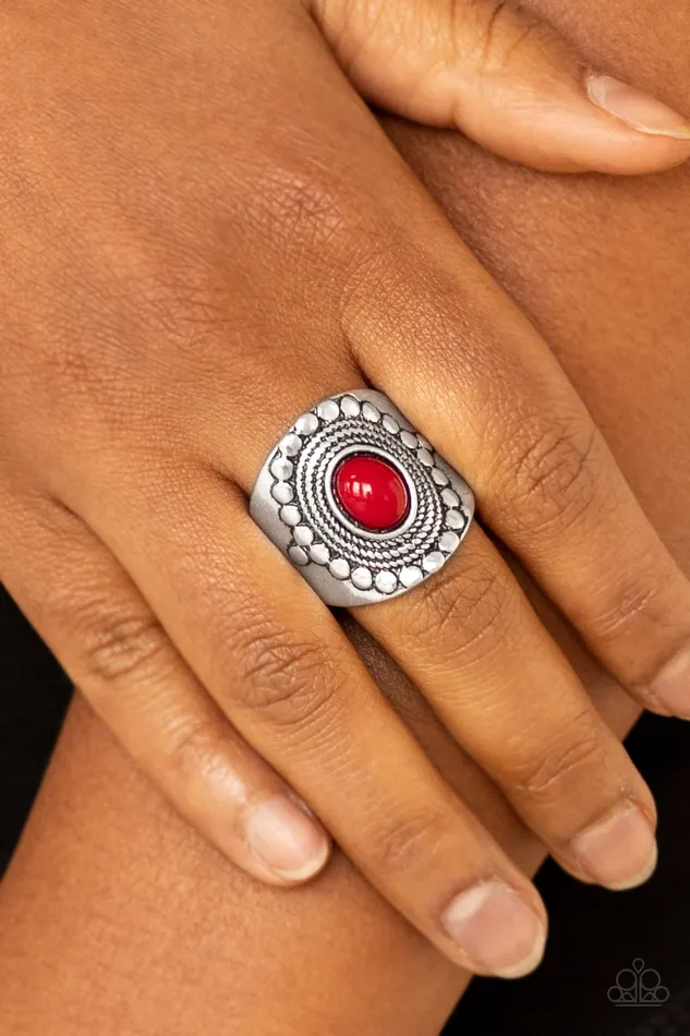 Paparazzi Accessories ZEN To One Red Bead Silver Ring Paparazzi Rings