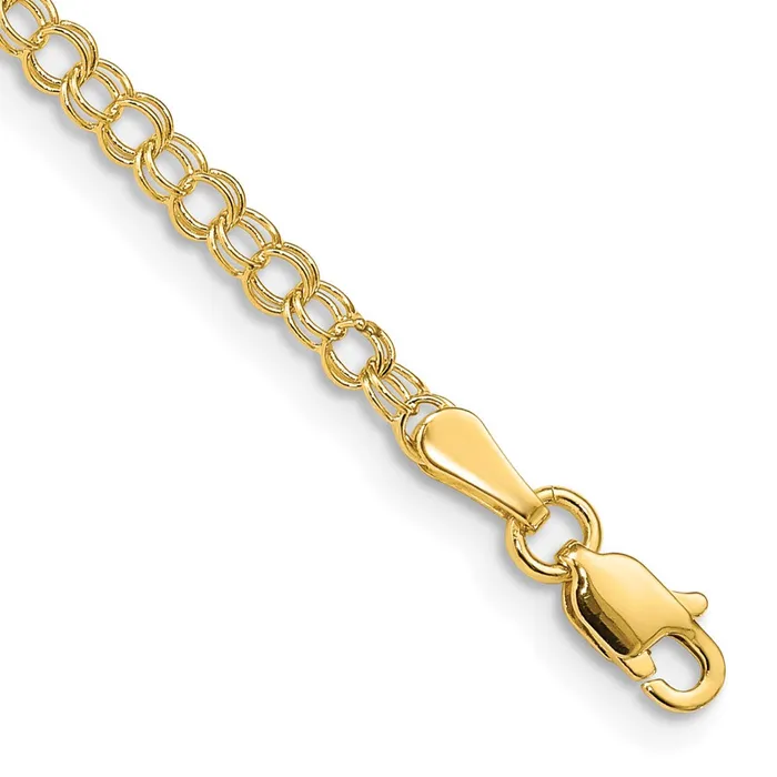 Qgold Bracelets 10k Yellow Gold 3 mm Solid Double Link Charm Bracelet 14 grams Qgold Bracelets 10k Yellow Gold 3 mm Solid Double Link Charm Bracelet 14 grams