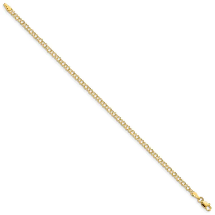 Qgold Bracelets 10k Yellow Gold 3 mm Solid Double Link Charm Bracelet 14 grams Qgold Bracelets 10k Yellow Gold 3 mm Solid Double Link Charm Bracelet 14 grams