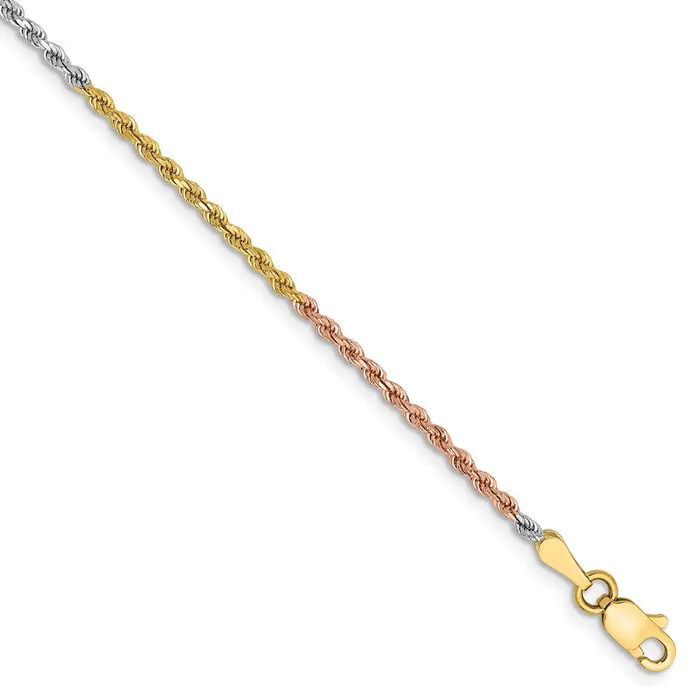 Qgold Bracelets 14k TriColor 175 mm Diamondcut Rope with Lobster Clasp Bracelet 214 grams Qgold Bracelets 14k TriColor 175 mm Diamondcut Rope with Lobster Clasp Bracelet 214 grams