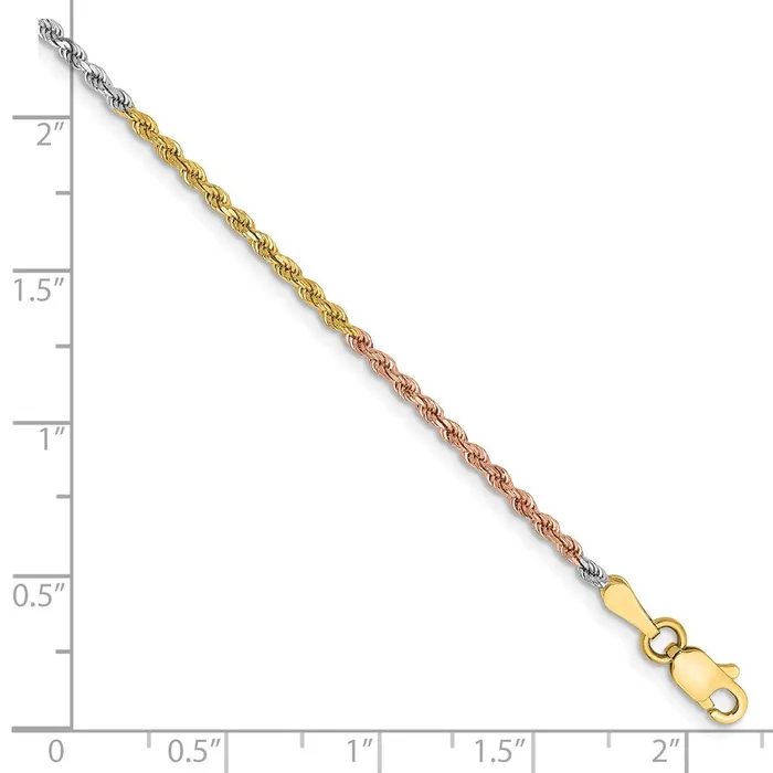 Qgold Bracelets 14k TriColor 175 mm Diamondcut Rope with Lobster Clasp Bracelet 214 grams Qgold Bracelets 14k TriColor 175 mm Diamondcut Rope with Lobster Clasp Bracelet 214 grams